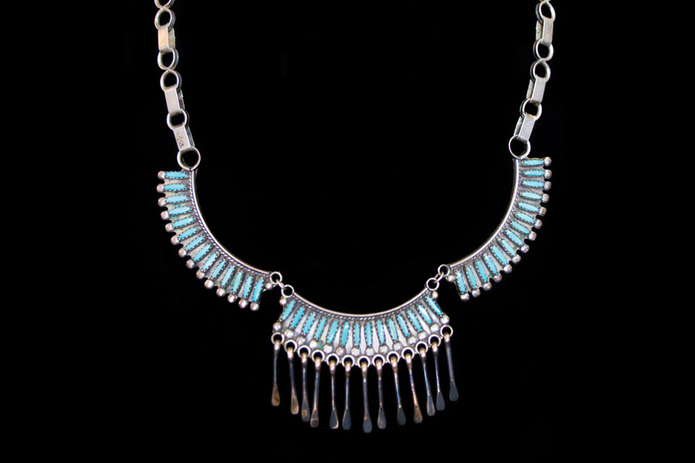 Native-American Sterling & Turquoise Neckpiece - Necklaces
